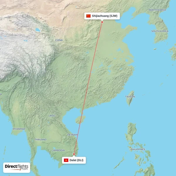 Dalat - Shijiazhuang direct flight map