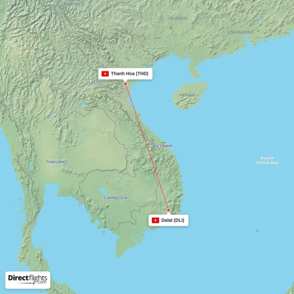 Dalat - Thanh Hoa direct flight map