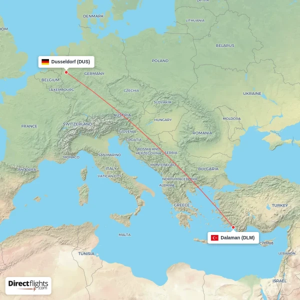 Dalaman - Dusseldorf direct flight map