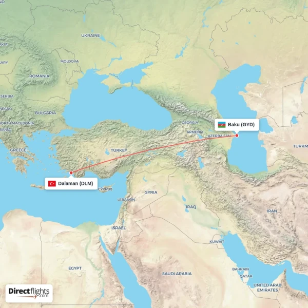 Dalaman - Baku direct flight map