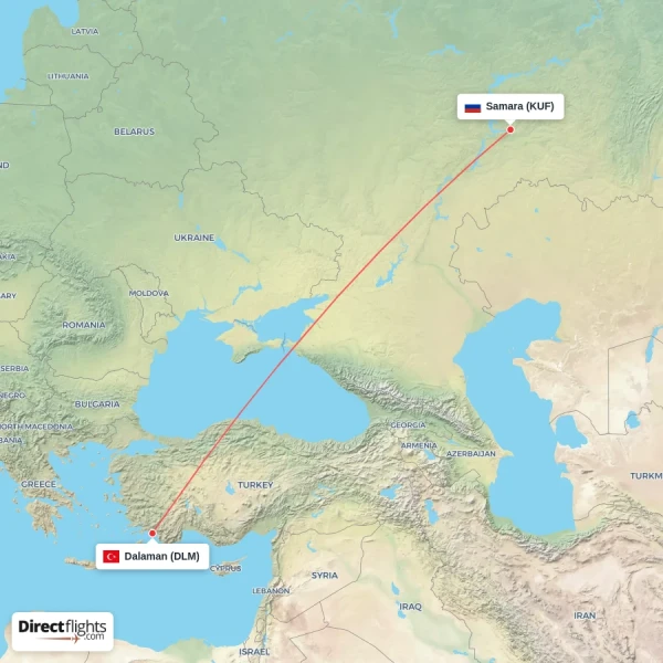 Dalaman - Samara direct flight map