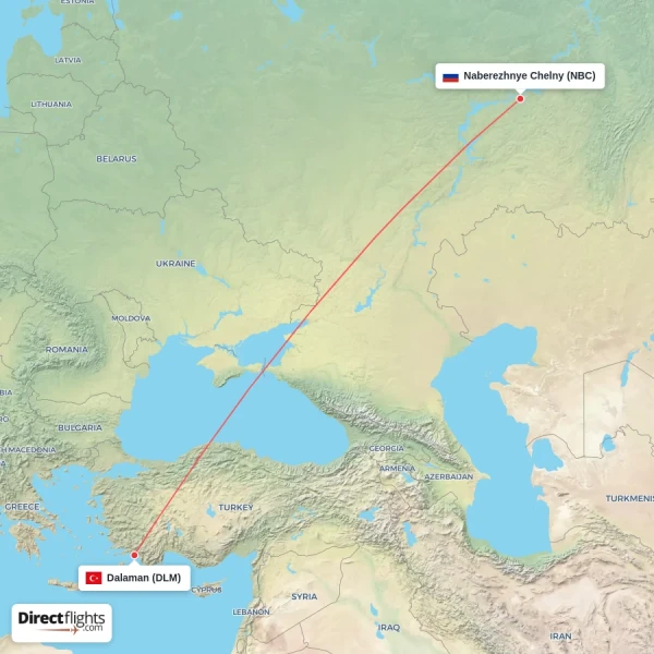 Dalaman - Naberezhnye Chelny direct flight map