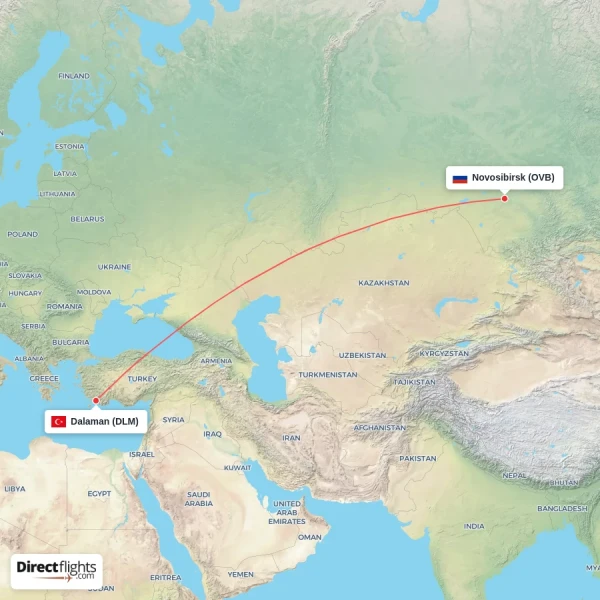 Dalaman - Novosibirsk direct flight map