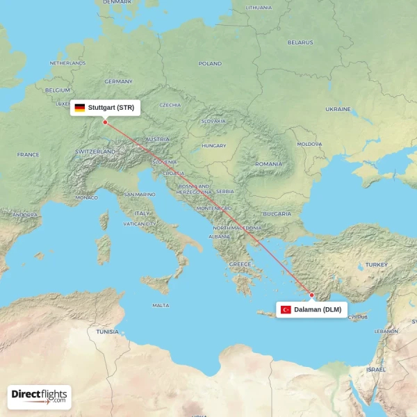 Dalaman - Stuttgart direct flight map