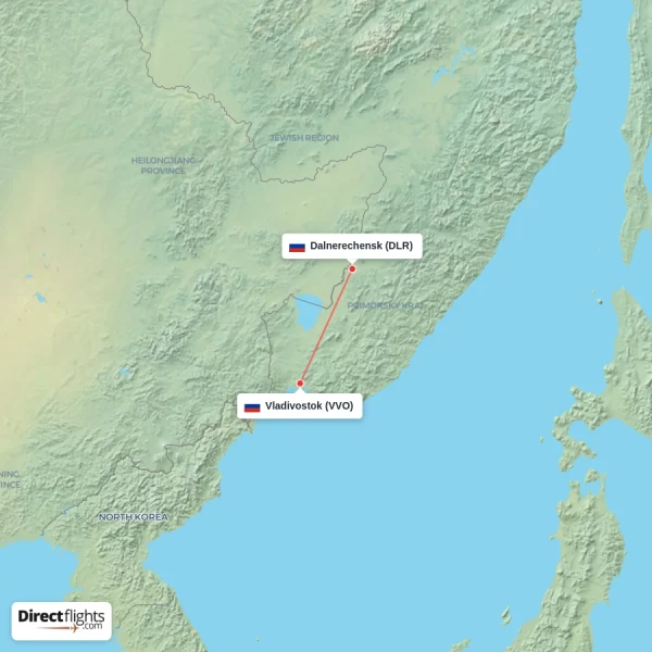 Dalnerechensk - Vladivostok direct flight map