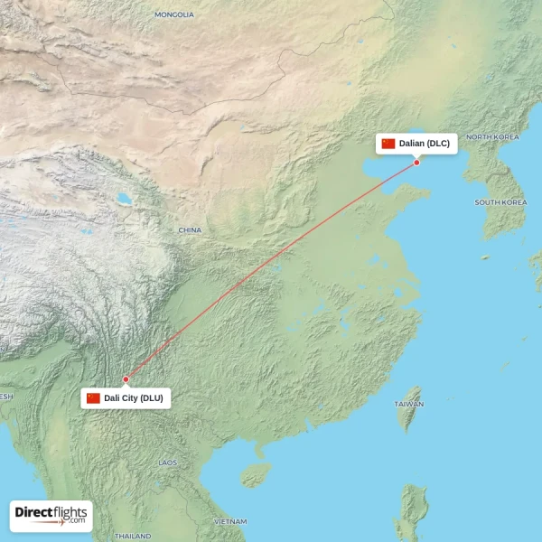 Dali City - Dalian direct flight map