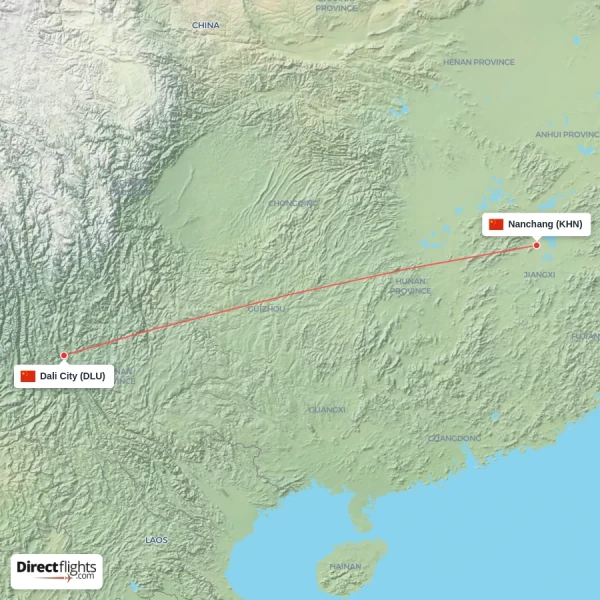 Dali City - Nanchang direct flight map