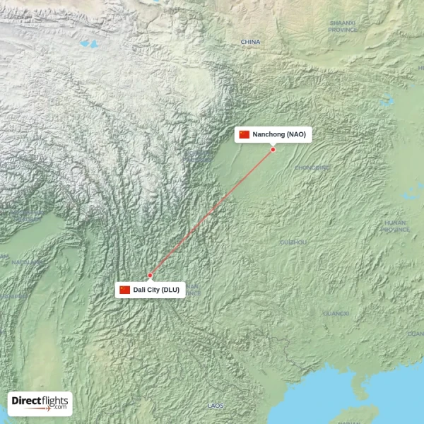 Dali City - Nanchong direct flight map