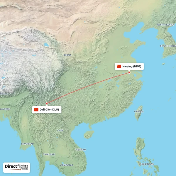 Dali City - Nanjing direct flight map