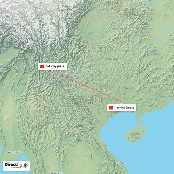 Dali City - Nanning direct flight map