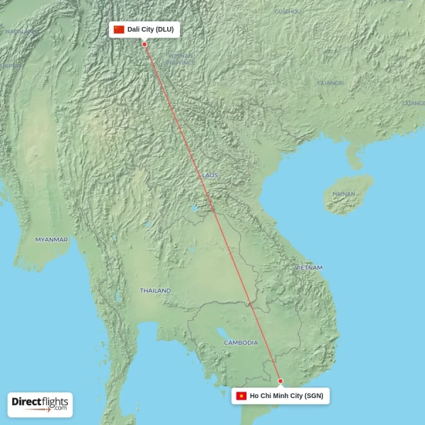 Dali City - Ho Chi Minh City direct flight map