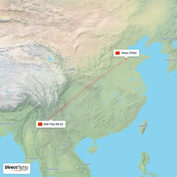 Dali City - Jinan direct flight map