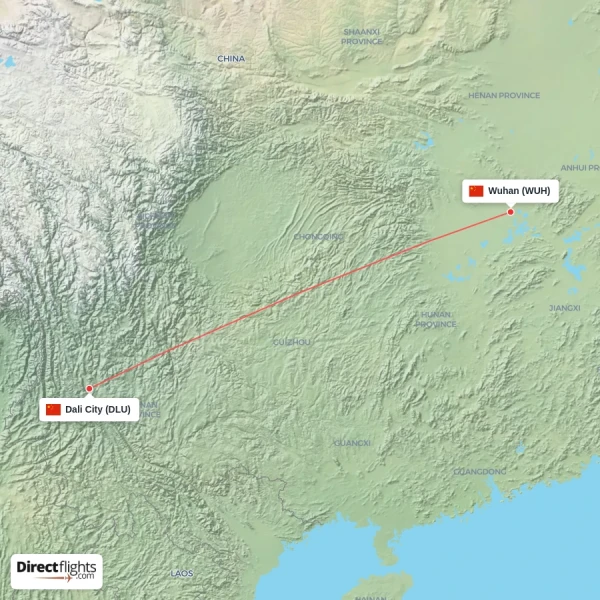 Dali City - Wuhan direct flight map