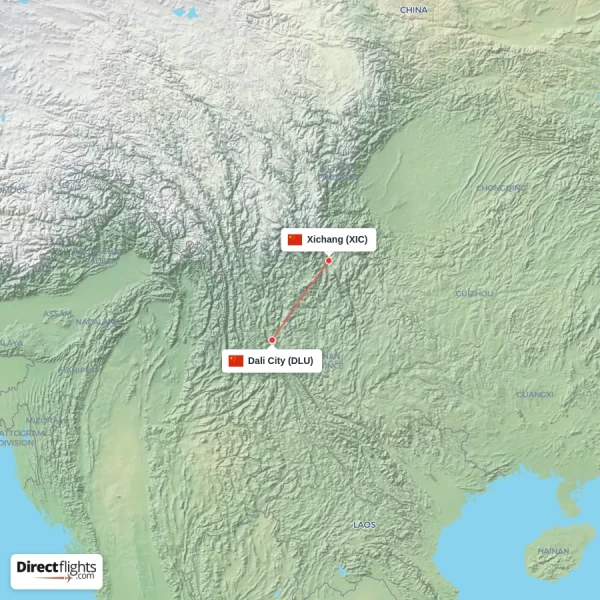 Dali City - Xichang direct flight map