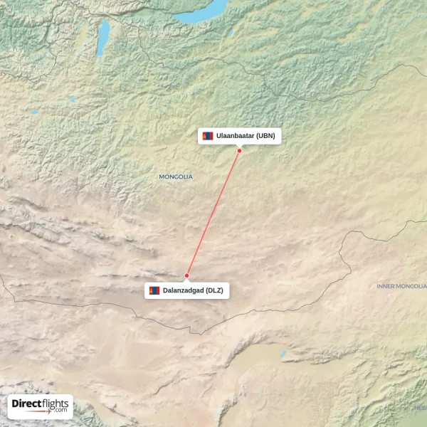 Dalanzadgad - Ulaanbaatar direct flight map