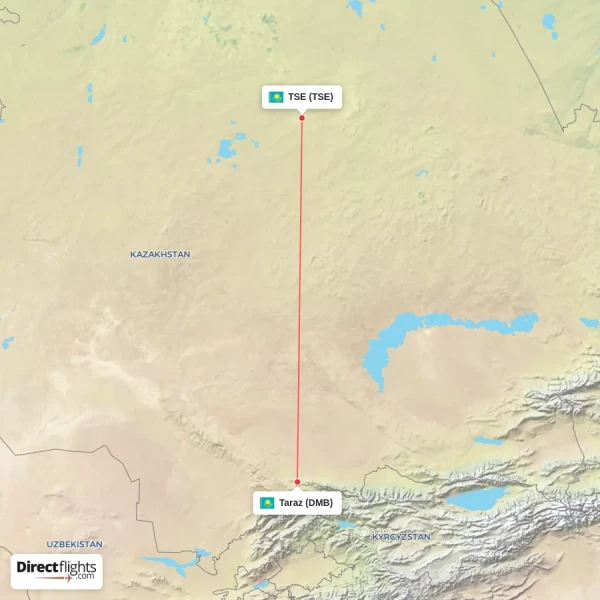 Taraz - TSE direct flight map