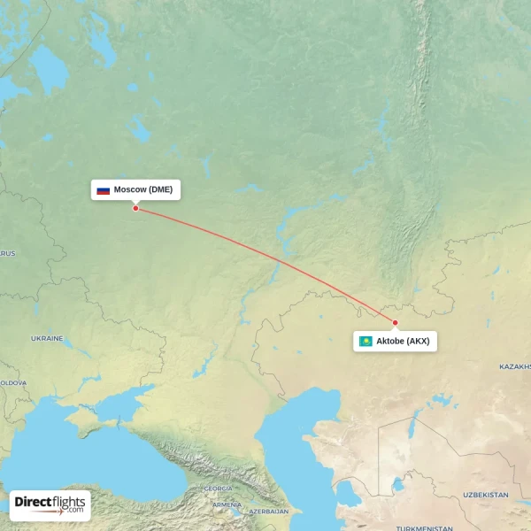 Moscow - Aktobe direct flight map