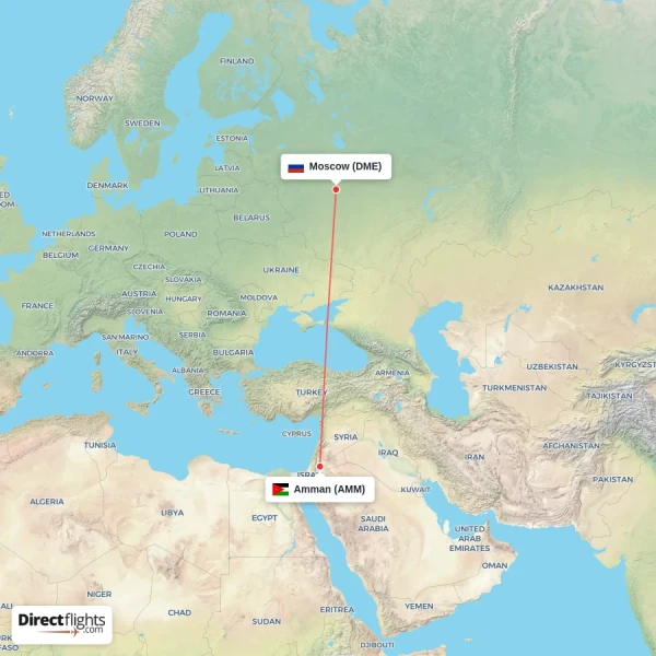 Moscow - Amman direct flight map