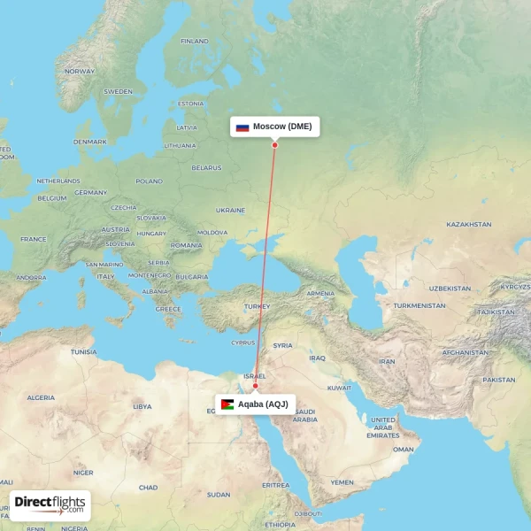 Moscow - Aqaba direct flight map