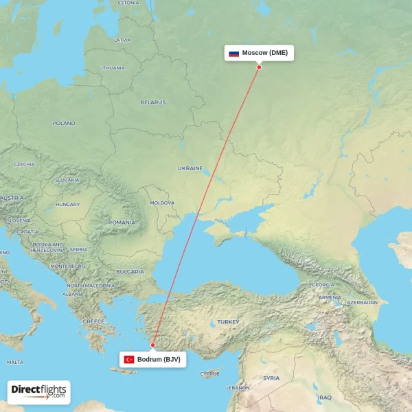 Moscow - Bodrum direct flight map
