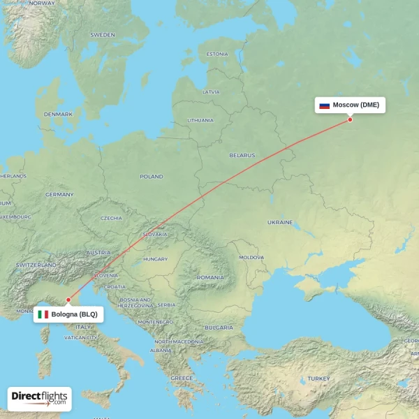 Moscow - Bologna direct flight map