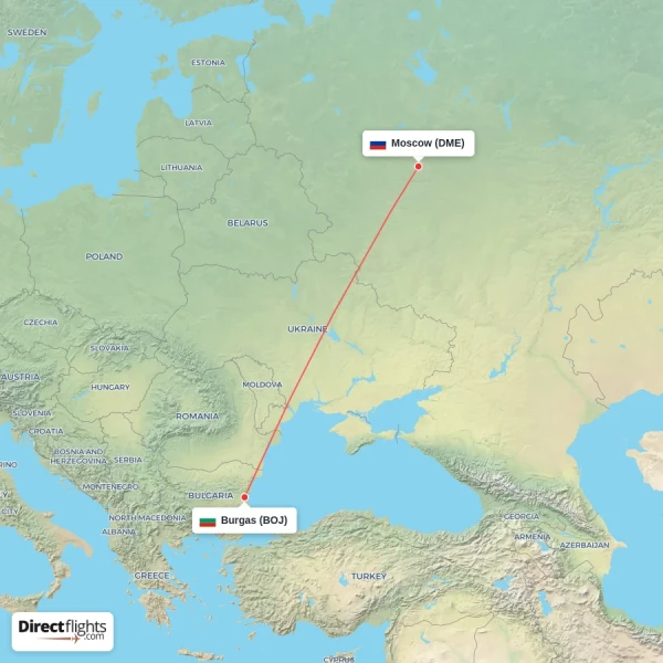 Moscow - Burgas direct flight map