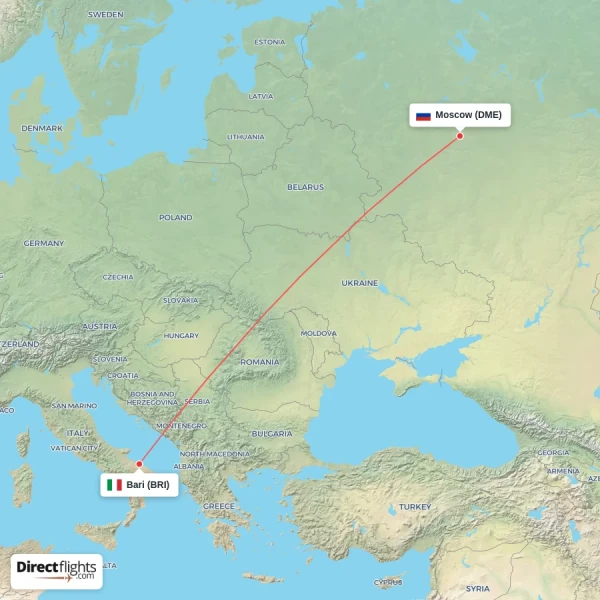 Moscow - Bari direct flight map