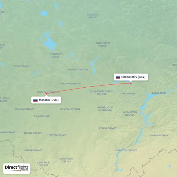 Moscow - Cheboksary direct flight map