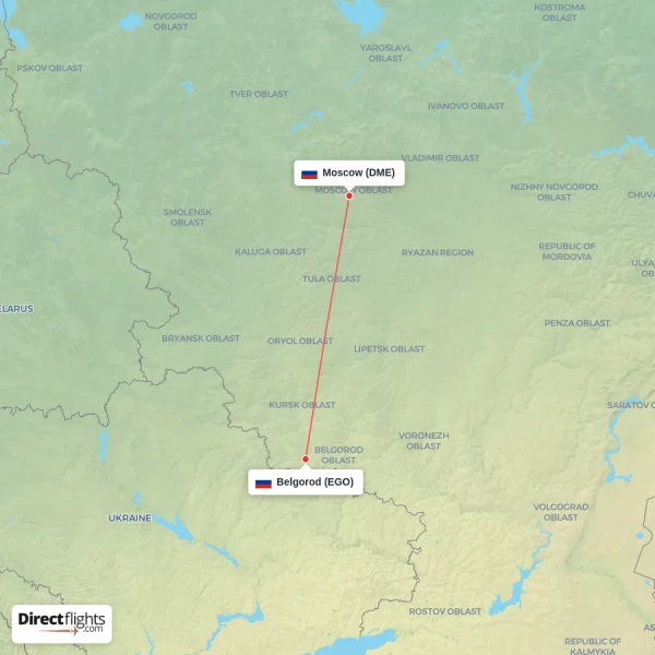 Moscow - Belgorod direct flight map
