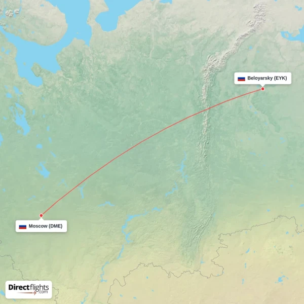 Moscow - Beloyarsky direct flight map