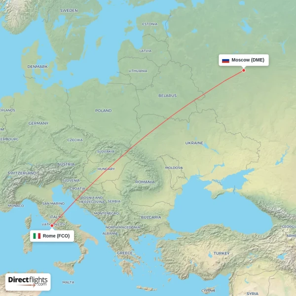 Moscow - Rome direct flight map