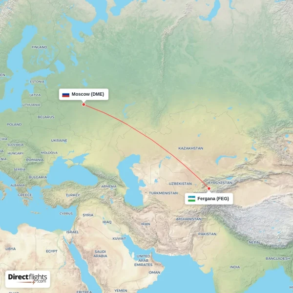 Moscow - Fergana direct flight map