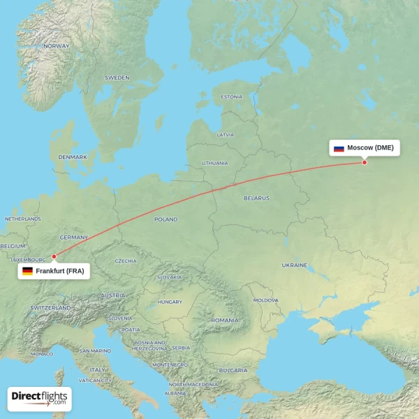 Moscow - Frankfurt direct flight map