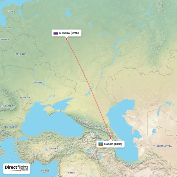 Moscow - Gabala direct flight map