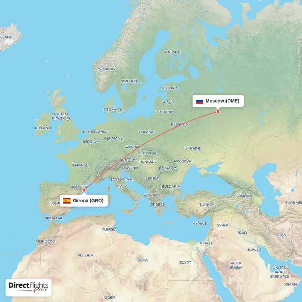 Moscow - Girona direct flight map