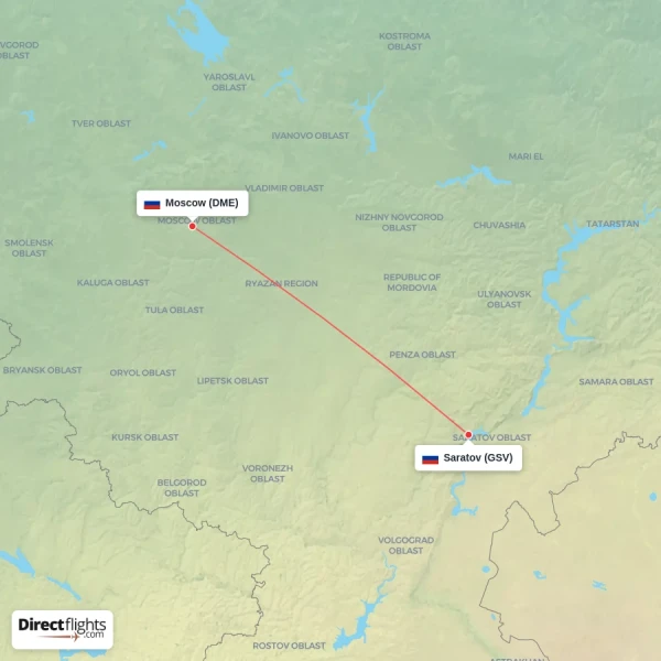 Moscow - Saratov direct flight map