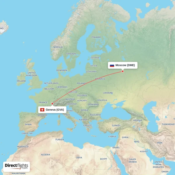 Moscow - Geneva direct flight map