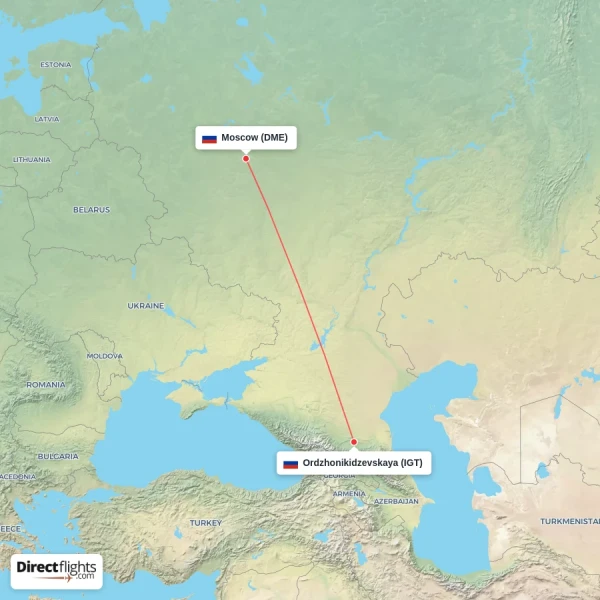 Moscow - Ordzhonikidzevskaya direct flight map
