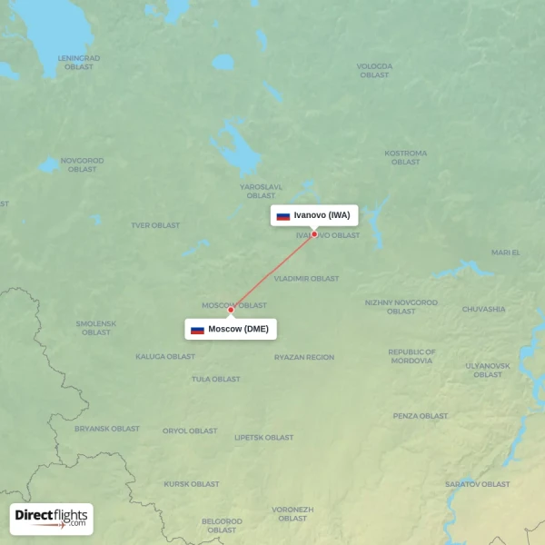 Moscow - Ivanovo direct flight map
