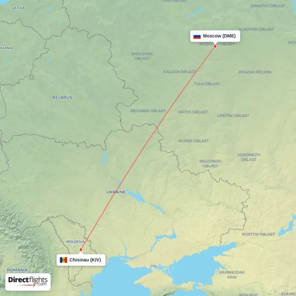 Moscow - Chisinau direct flight map