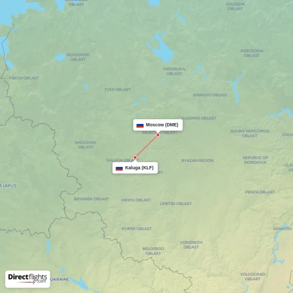 Moscow - Kaluga direct flight map