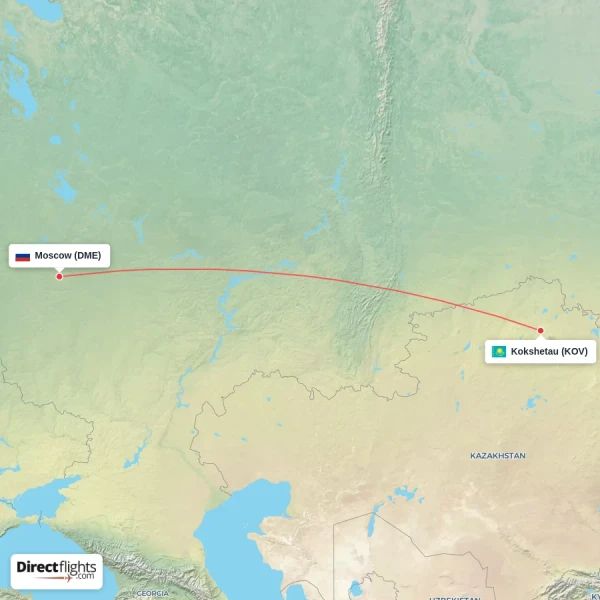 Moscow - Kokshetau direct flight map