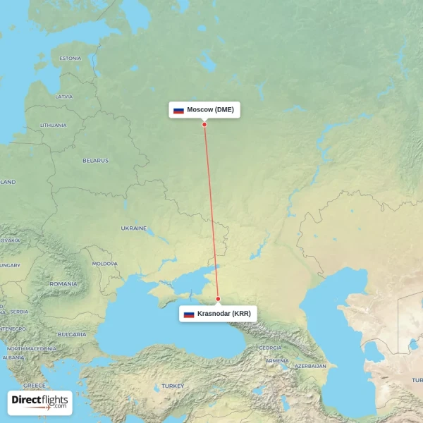 Moscow - Krasnodar direct flight map