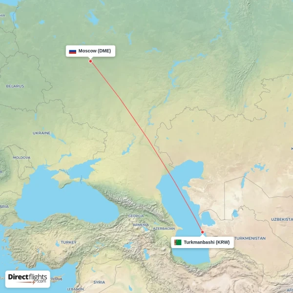 Moscow - Turkmanbashi direct flight map