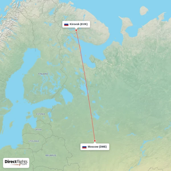 Moscow - Kirovsk direct flight map