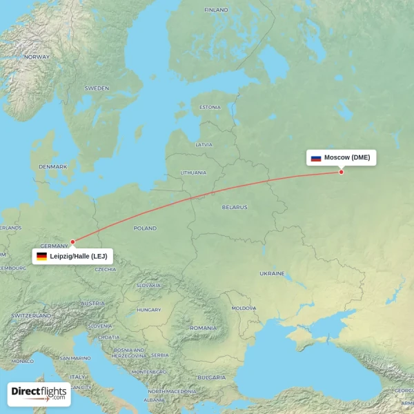 Moscow - Leipzig/Halle direct flight map