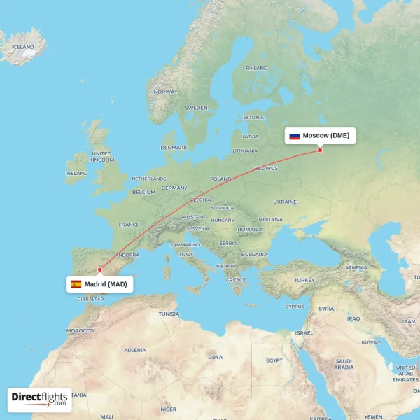 Moscow - Madrid direct flight map