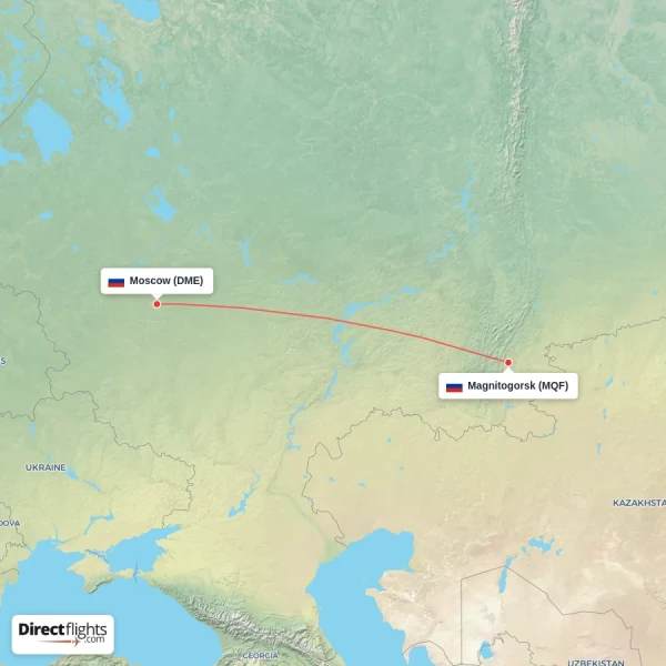 Moscow - Magnitogorsk direct flight map