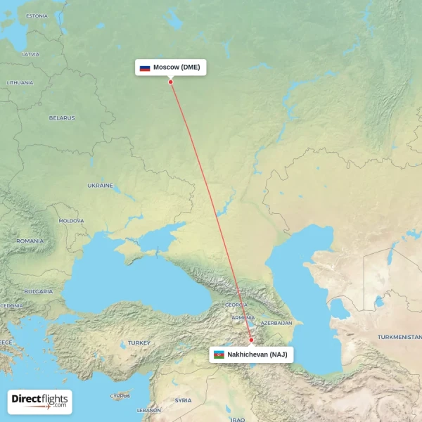 Moscow - Nakhichevan direct flight map