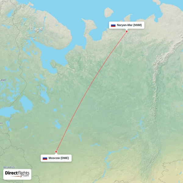 Moscow - Naryan-Mar direct flight map